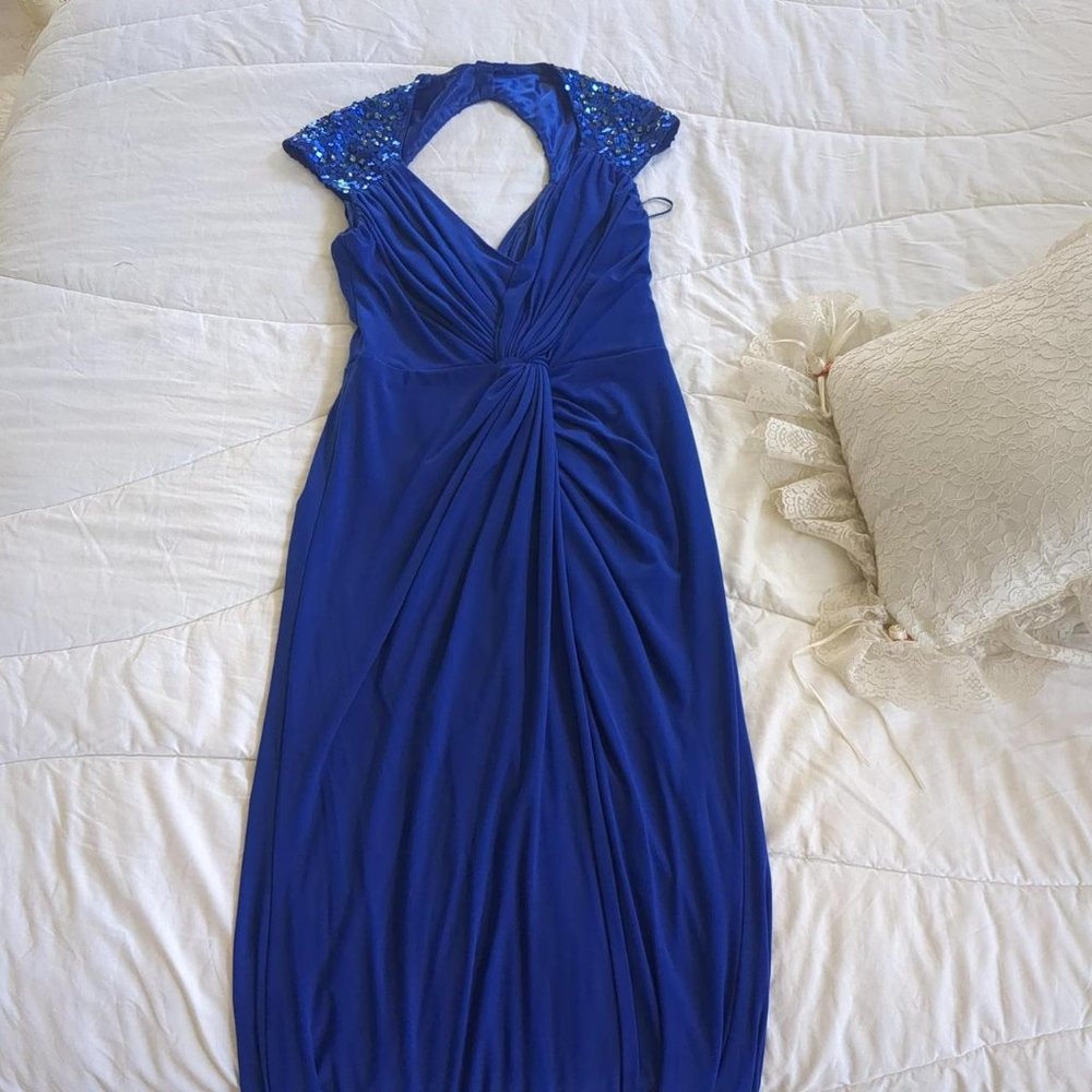 Beautiful royal blue formal dress gown with thigh high slit